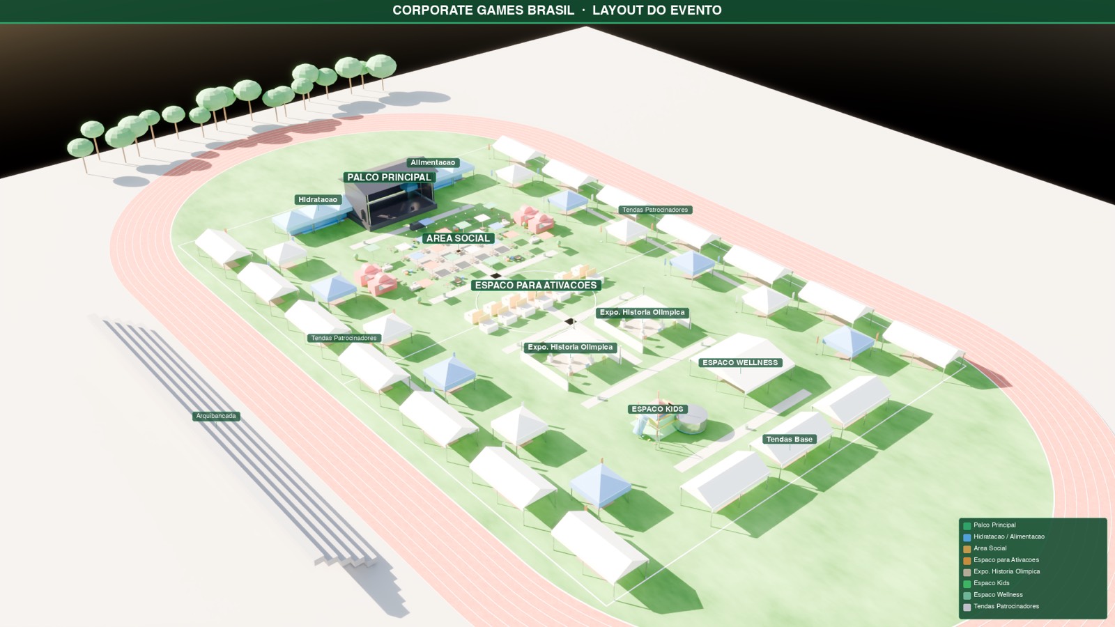 Mapa aéreo do Corporate Games no Centro Olímpico de São Paulo